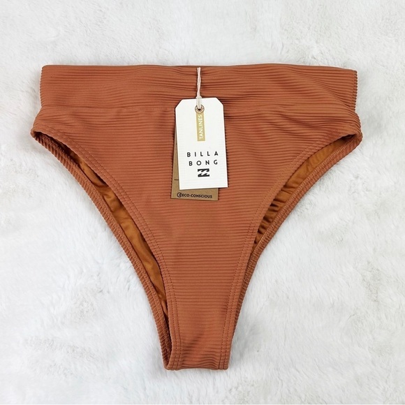 NWT Billabong Tanlines Rise Ribbed High-Waisted Bikini Bottoms in Toffee - Picture 4 of 7